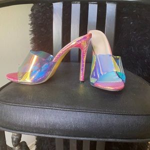 Hologram colored open toe heels